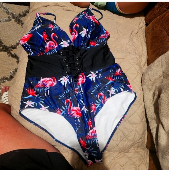 Shein flamingo lace up one piece swimsuit 3x - Picture 1 of 3
